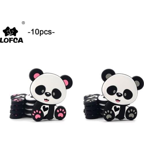LOFCA 10pcs Panda Teether Baby Silicone Teething Pendant Toys BPA Free Food Grade Silicone Teethers Baby Care Pacifier Chain DIY