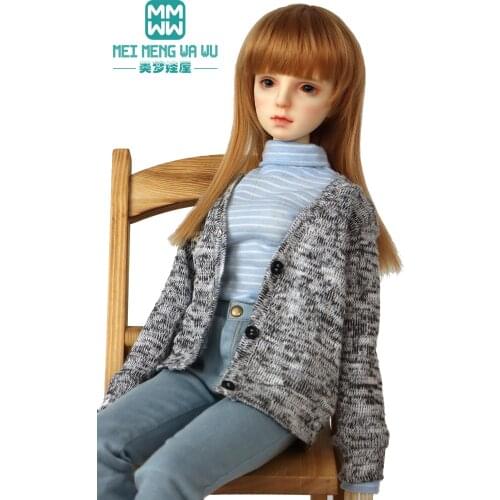 Fits 58--60CM 1/3 SD BJD doll accessoreis toys Ball Jointed Doll Fashion High collar striped T-shirt, wool cardigan, jeans