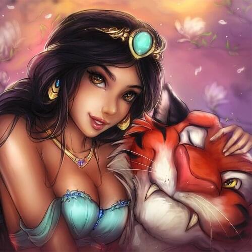 5D DIY Diamond Painting "Princess and Tiger" Square/Round Rhinestone Kit Cross Stitch Mosaic Picture Home Handmade Decoration