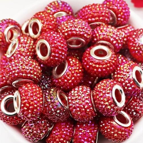 10 Pcs Red Color European Spacer Beads Charms New Large Hole Silver Plated Fit Pandora Bracelet Bangle Women for Jewelry Making