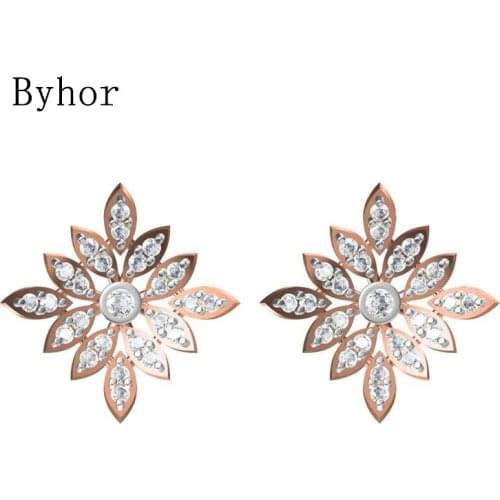 Byhor Solid 14K White/Yellow+White/Rose+White Gold 1.028ct H/SI Natural Diamonds Fine Jewelry Wedding leaf Stud Earrings Cерьги