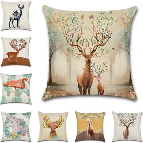 Cartoon Elk Flower Cushion Cover Decorative Home Sofa Chair Car Seat Friend Kids Bedroom Gift Pillowcase Throw