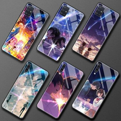 Tempered Glass Case For Samsung Galaxy A51 A71 A50 A31 A52 A72 5G A70 A21S M51 M31 Fitted Shell Phone Cover Anime Your Name