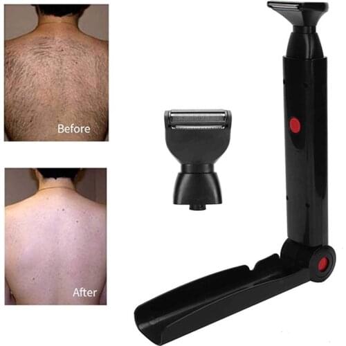 Electric Back Hair Shaver Trimmer Machine Long Handle USB Folding Double Sided Back Body Hair Leg Removal Tool