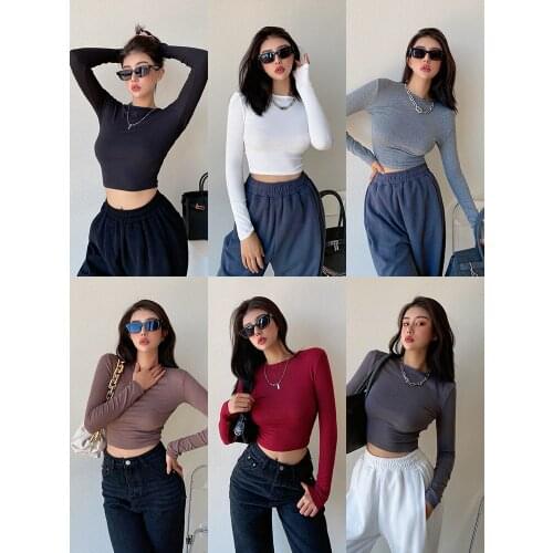 European and American style hot girl threaded tight bottoming shirt womens inner slim high waist short T-shirt top