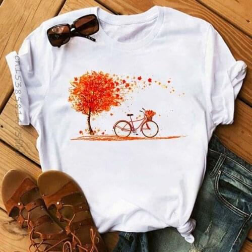 Premium New Funny Bicycle With Sunflower Women Tshirt Summer Harajuku Short Sleeve White T Shirts Cartoon Casual Woman Tops Tees