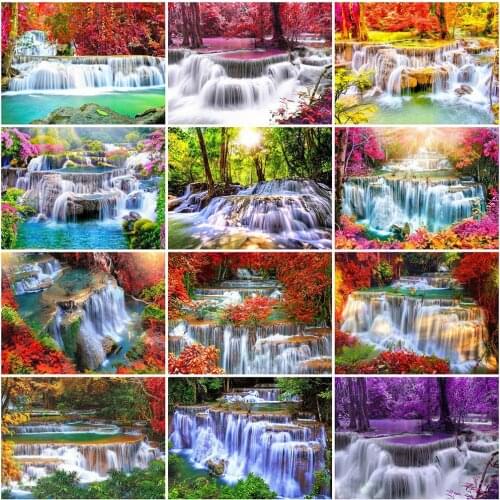 HUACAN Full Square Diamond Painting Waterfall 5D DIY Mosaic Diamond Embroidery Landscape Cross Stitch Kit Home Decor