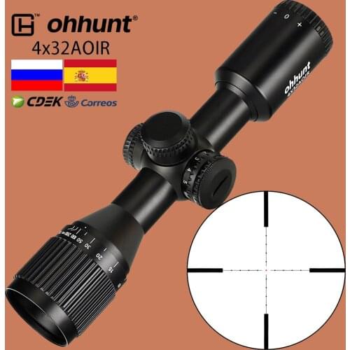Ohhunt 4X32 AOIR Hunting Compact Riflescope Mil Dot Illumination Glass Etched Reticle Tactical Optical Sights with Turrets Reset