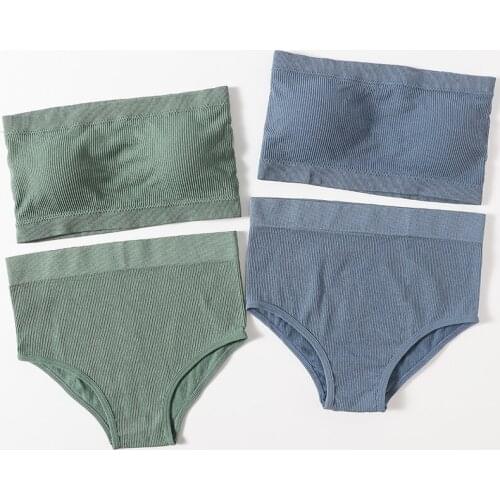 Sexy Womens Underwear Set Top Bra Set Strapless Seamless Woman Crop Top Suit Tank Top High Waist Panties Wire Free Lingerie Set