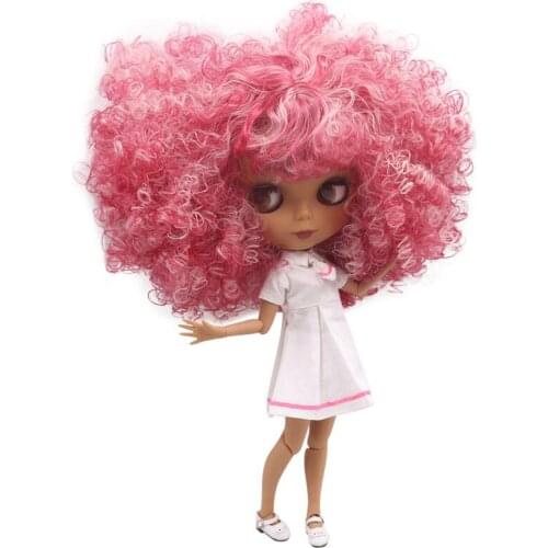 ICY DBS Blyth doll No.QE155/2352 Pink mix red Afro hair with bangs JOINT body Black skin Matte face 1/6 BJD