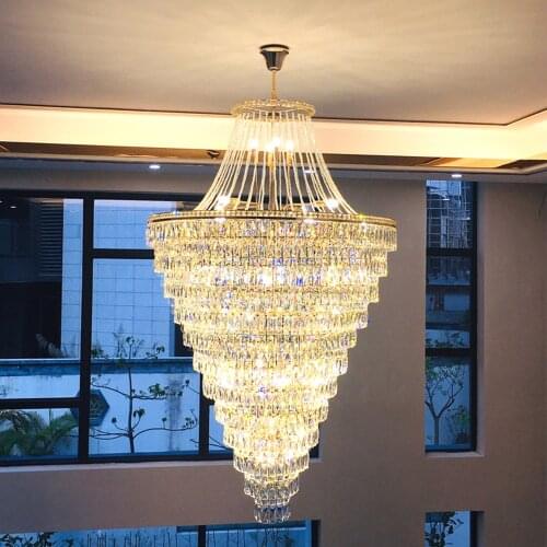 Multi Layers Large Crystal Chandeliers Modern Villa Lamp AC110V 220V Luxury Crystal Staircase Light Fixtures