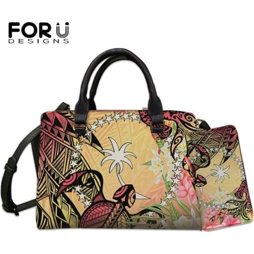 FORUDESIGNS Fashion Casual Tote Top-Handle Women Messenger Bag Chuuk Polynesian Tribal Pattern Printed Purse Wallets Leather Sac