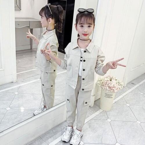 Fashion 2021 Spring Kids Baby Girls Clothes Outfit High Quality Solid Color Casual Tops +Pants 2Pcs Set 3-12Yrs Teens Girl Suit