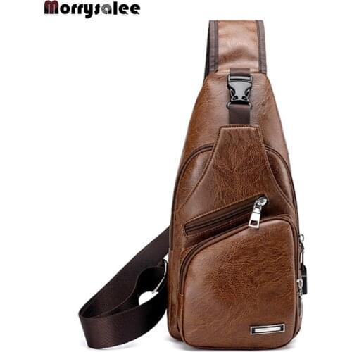 Male Shoulder Bags USB Charging Crossbody Bags Men Leather Chest Bag School Summer Short Trip Messengers Bag 2018 New Arrival