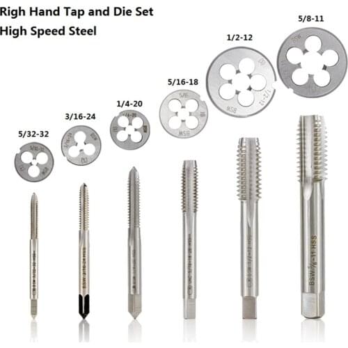 2 Pcs Faucet And Die Set Screw Thread Tap Drill Hss Right Hand Plug Tap Die Bsw 5 / 32-32 3 / 16-24 5-16-18 1 / 4-20 1 / 2-12 5