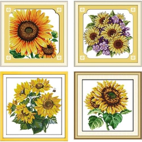 Sunflower Patterns Counted Cross Stitch Kits Flowers Series 14CT 11CT Print Fabric Embroidery Thread Needlework Kits Home Decor