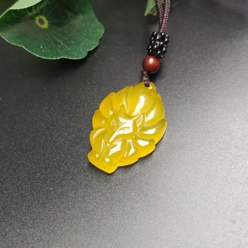 Natural White Agate Chalcedony Nine tails Fox Jade Pendant Jewelry Lucky Prosperous marriage Amulet Fox Pendant Fine Jewelry