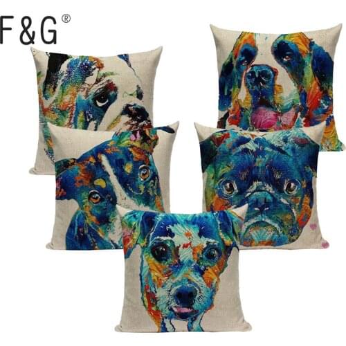 Watercolor Pug dog Cushion Cover Heart Cute Home Decor Linen Cutton Pillow Cover Decorative Car Sofa Throw Pillows Pillowcase