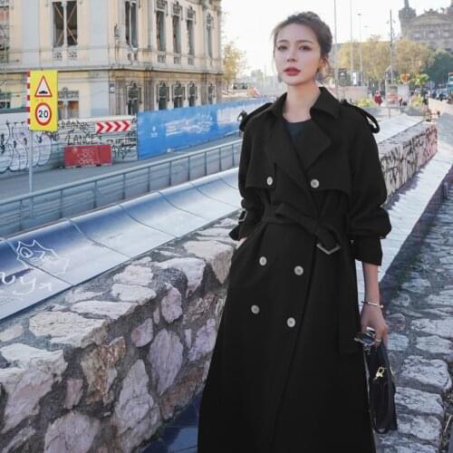 Brand New Vogue Long Double Breasted Women Trench Coats with Belt Lady Duster Coat Female Cloak Outerwear Black Blue Burgundy