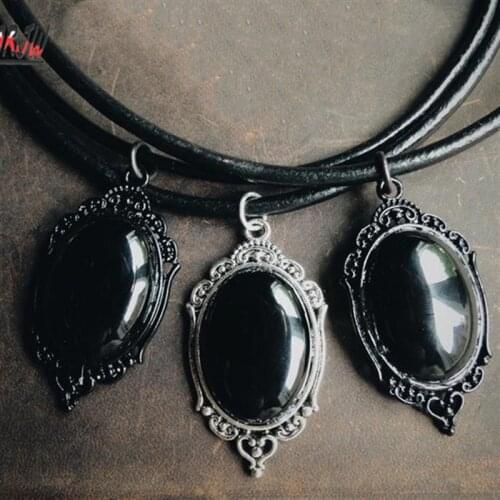 New Pitch Black Onyx Necklace Gothic Stone Witchy Jewelry Classical Fashion Daughters Gift Magic Pendant Woman Mystical 2021