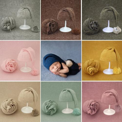 New Arrival Newborn Baby Photography Blanket Wrap Long Tail Hat Set Photo Shot Props Infant Fotografia Costumes Backdrop Studio