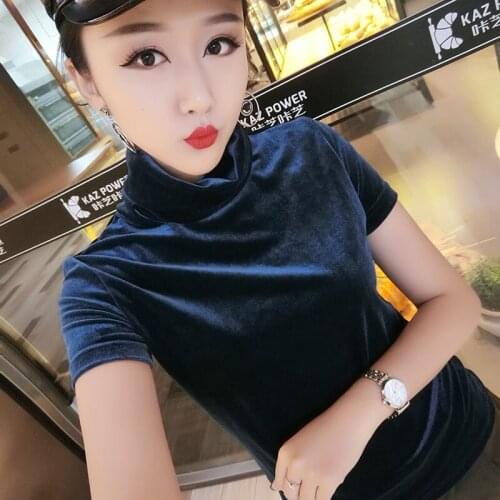 Autumn winter new turtleneck half-sleeved bottoming t-shirt women gold velvet top tees plus size 2XL