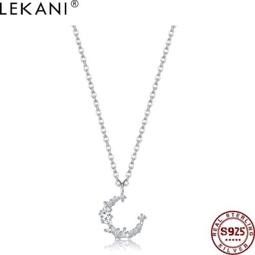 LEKANI Authentic Silver Necklaces 925 Romantic Cubic Zircon Moon Pendant Necklace Women Girl Friend Festival Gift Fine Jewelry