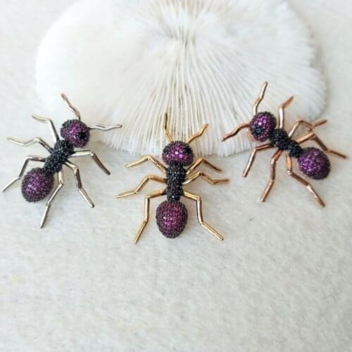6 Pieces Mix Color Copper Micro Pave CZ zircon ants insect charm Pendants For Jewelry Making Findings DIY necklace making PD786