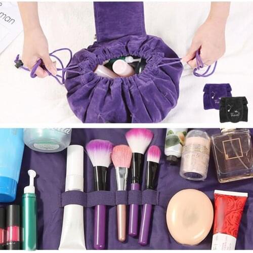 Portable Stylish Drawstring Type Flannel Travel Cosmetic Bag ​Brushs Makeup Tool High Capacity Storage Organizer Toiletry Bags