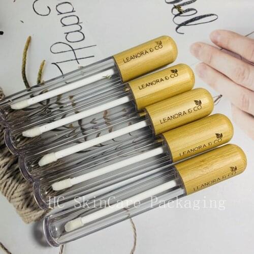 5ml Empty Plastic PET Lip Gloss Bottle Tube With Bamboo Lid DIY Tool Cylindrical Lip gloss tube container wholesale