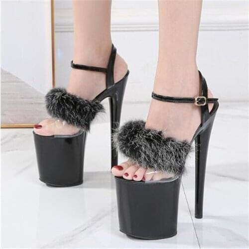 PVC Jelly Sandals Open Toe 20CM Thin High Heels Women Sandals Buckle Strap waterproof platform plush party shoes for women heels