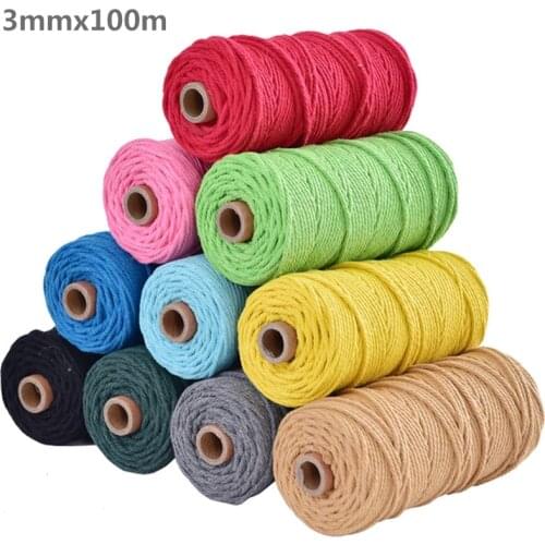 3mm 100% Cotton Cord Colorful Cord Rope Beige Twisted Craft Macrame String DIY Home Textile Decorative supply 100m Top Quality