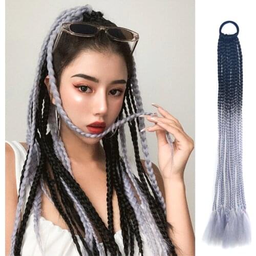 Synthetic Box Braids Ponytail With Rubber Band Hair Ring Heat Resistant Crochet Braid Pony Tail Hair Extension For Women 24inch