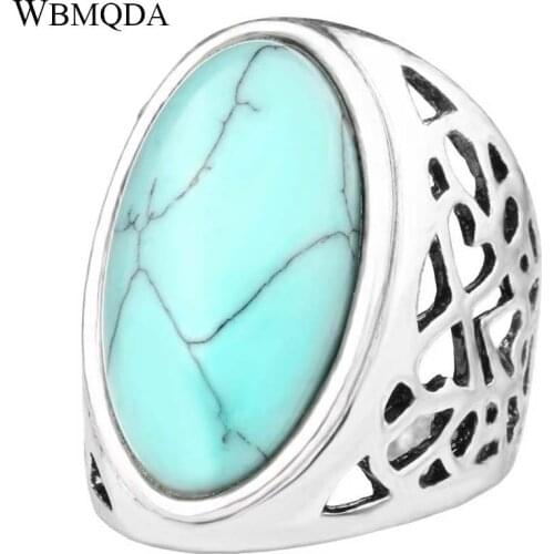 Unique Big Oval Ring Bohemian Style Tibet Silver Color Alloy Jewelry Forever Love Free Promise Rings Carteiras Femininas
