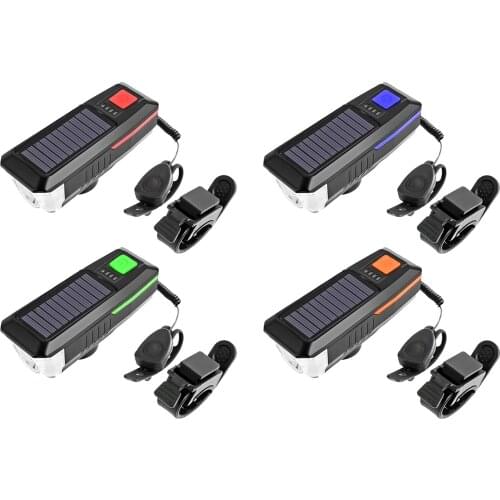Solar/USB Rechargeable Bicycle Front Light with Horn Road Bike LED Headlight Bike Bell Lamp Cycling Bright Flashlight