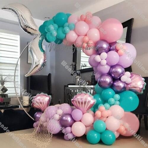 DIY Baby Shower Balloon Party Decoration Mermaid Ballon Garland Arch Kit Kids 1st Birthday Decor Purple Tiffany Blue Pink Globos