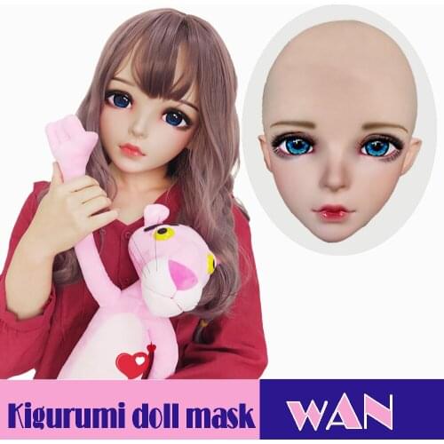 Wan-02)Female Sweet Girl Resin Half Head Kigurumi Mask With BJD Eyes Cosplay Japanese Anime Role Lolita Mask Crossdress Doll