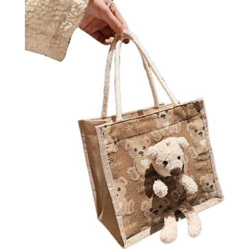 Women Canvas Bag Shoulder Bag Simple Canvas Handbag Tote Large Capacity Embroidery Shopping Bag Cute Book Bags For Girls