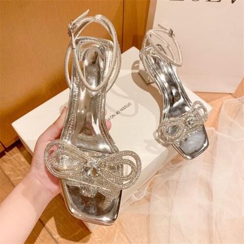 Rhinestone Women Sandals Wedding Shoes Fashion Genuine Leather Shoes Women Summer Sandals Heel High Quality