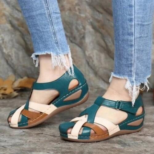 Woman Summer Leather Vintage Sandals Buckle Casual Sewing Women Shoes Female Ladies Platform Retro Sandalias Plus Size