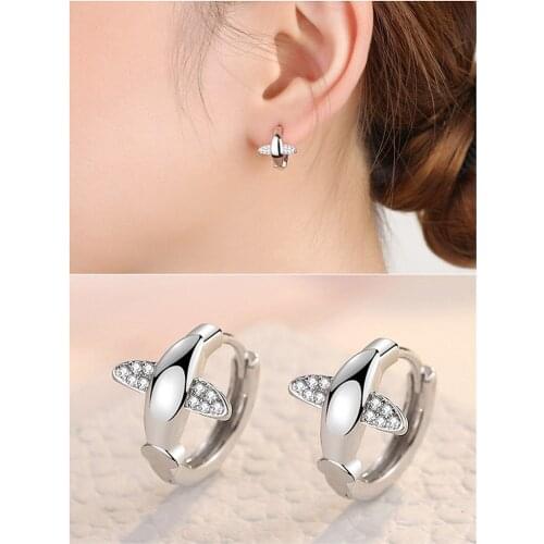 Chic Plane & Wings Bling Crystal Clip On Hoop Stud Earrings for Women 18k White Gold Silver Color Jewelry Diamonds Brincos Gifts