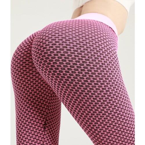 Jacquard honeycomb yoga pants ladies peach hip sports tights high waist running hip fitness pants