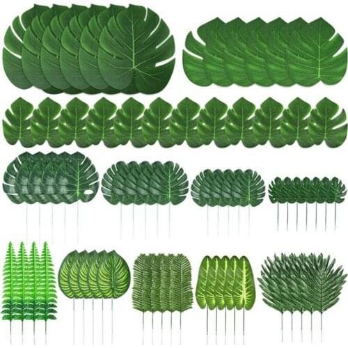 103 Pcs Tropical Large Artificial Turtle Leaves with Stems Different Kinds Monstera Fake Leaves Jungle Beach Theme Decor