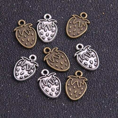 16PCS 12*18mm Two Color Strawberry Charms Fruit Pendant Jewelry Metal Alloy Jewelry Marking