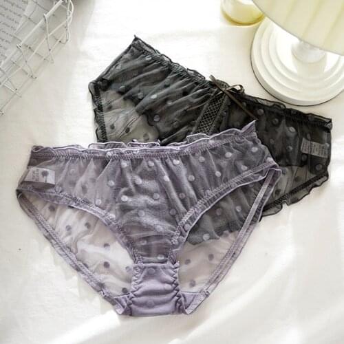 2021 Sexy Perspective Mesh Panties Polka Dot Lace Underwear Breathable Antibacterial Cotton Crotch Briefs Lingerie Women 3/5PCS