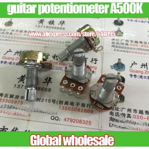 3pcs Instrument guitar potentiometer single joint A500K / handle length 20MM flower axis hole foot yellow shell