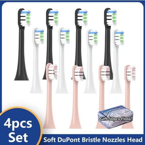 4pcs for SOOCAS X3/X3U/X5 Replacement Toothbrush Heads Sonic Electric Tooth Brush Nozzle Heads Smart Brush Head with 50pcs Floss