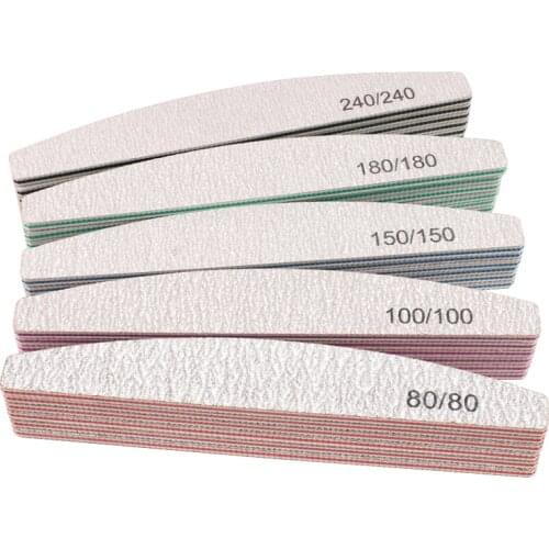 50Pcs Double Sided Nail File Buffer Trimmer Accessory 80/100/150/180/240 Washable Sanding Sandpaper Block Manicure Polisher Tool