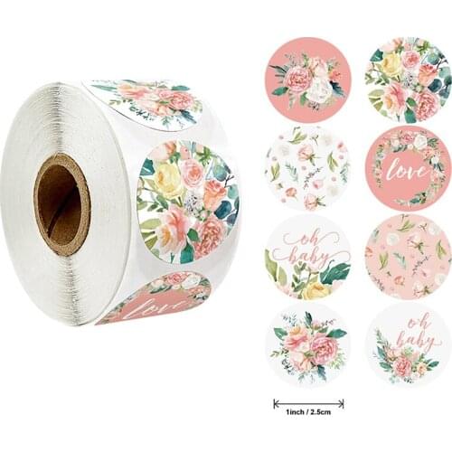500pcs/Roll DIY Floral Pattern Holiday Wedding Decoration Sticker Beautiful Home Decoration 3D Sticker Cute Thank You Stickers