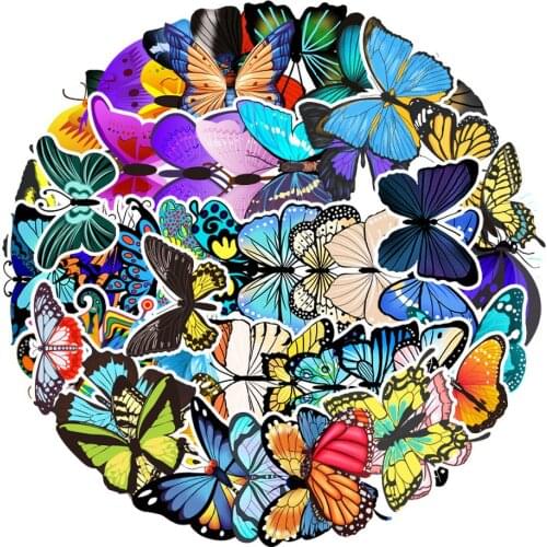 58Pcs Pack Butterfly Stickers for Laptop Skateboard Guitar Stationery Stickers DIY Fridge Car Bottle Decals Kids Toys